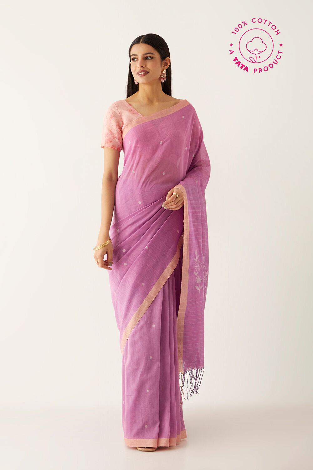 Violet Pure Cotton Bengal Saree image number null