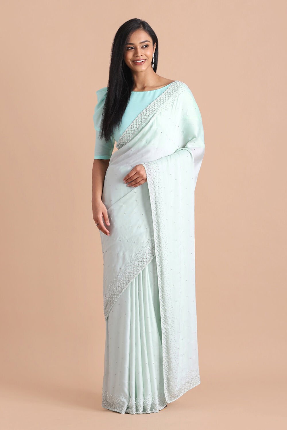 Light Pure Blue Embroidered Saree image number null