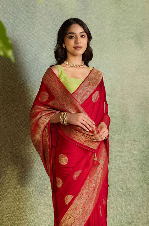 Red Woven Design Pure Viscose Saree