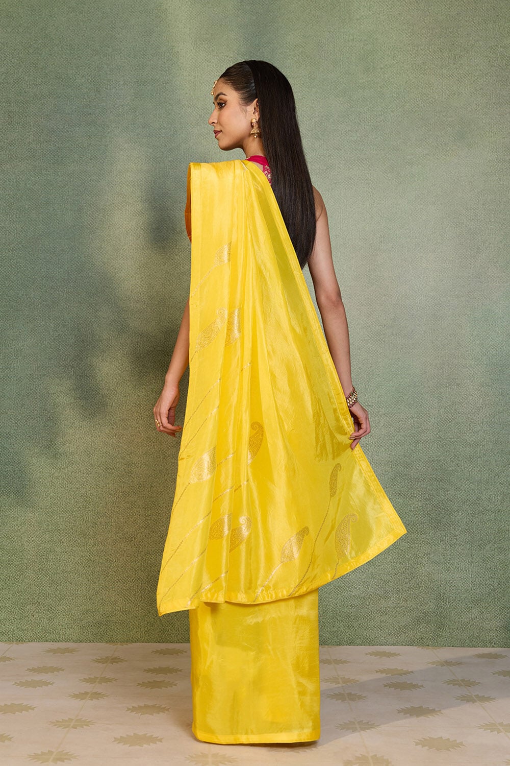 Yellow Woven Design Viscose Saree image number null