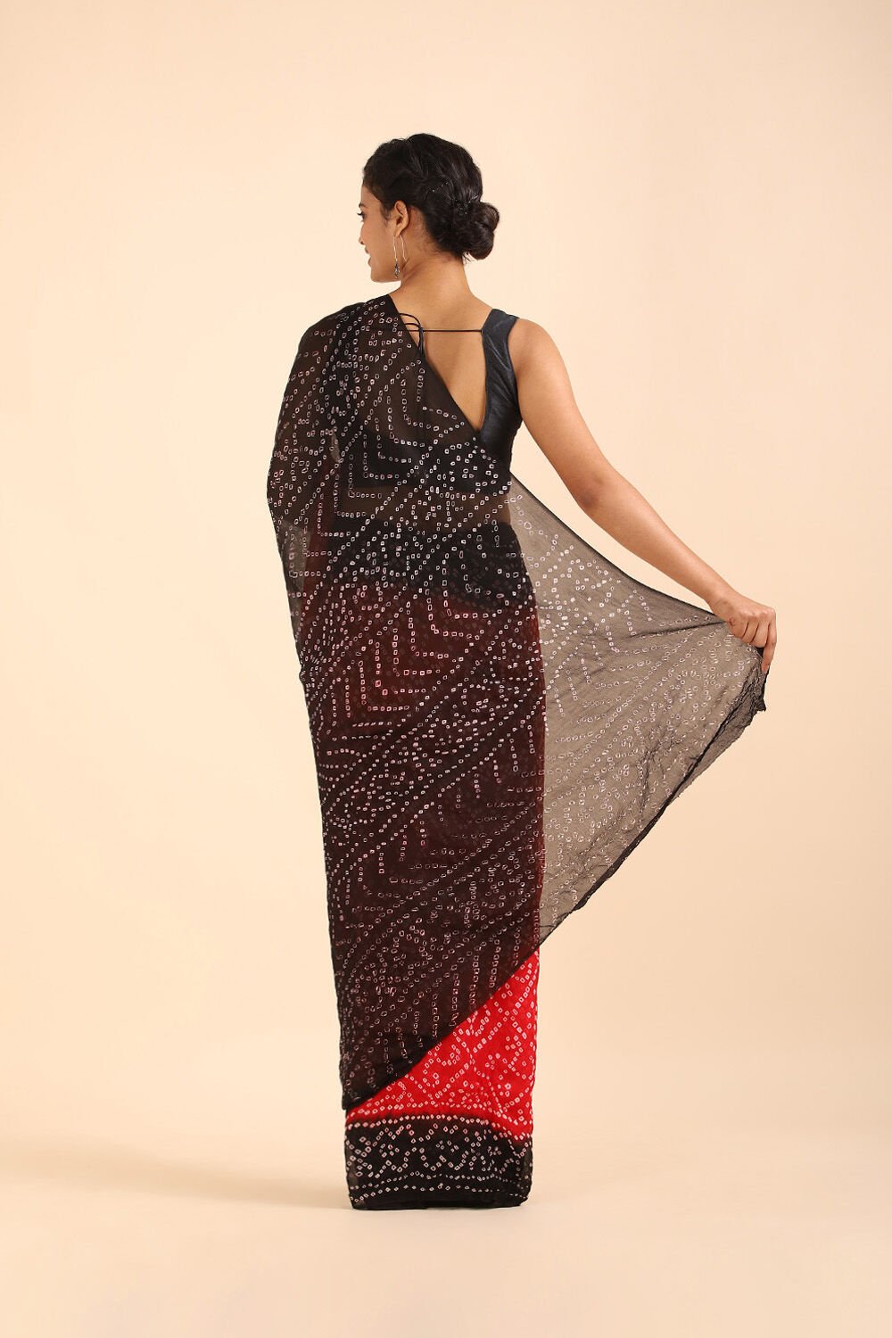Red Pure Georgette Bandhani Saree image number null