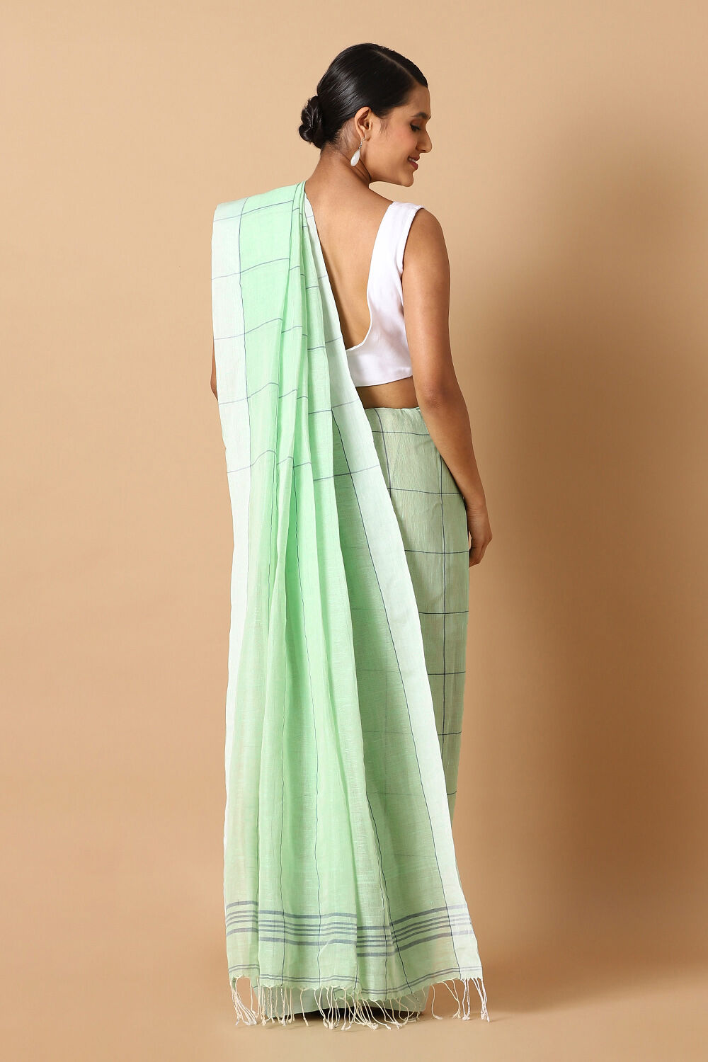 Green Pure Cotton Linen Bengal Saree image number null