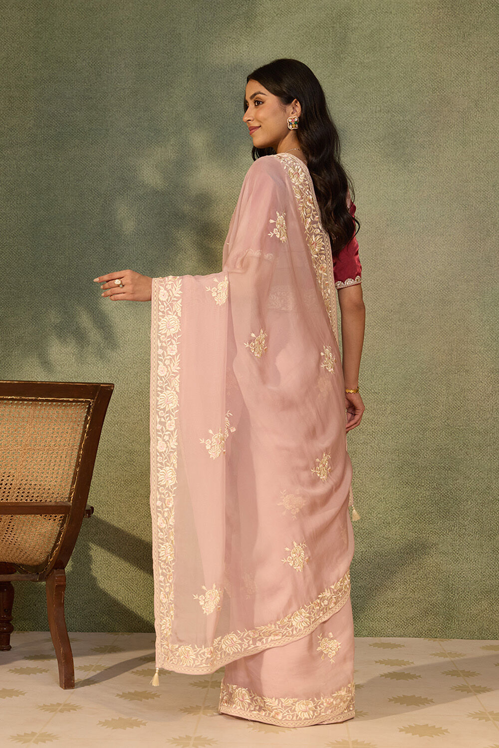 Light Pink Banarasi Viscose Organza Embroidered Saree image number null