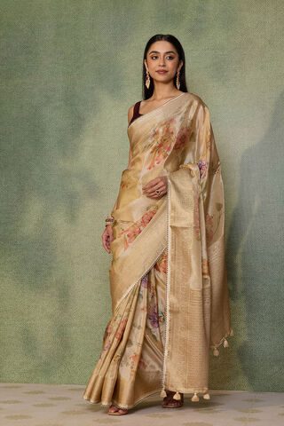 Beige Printed Viscose Tissue Saree image number
