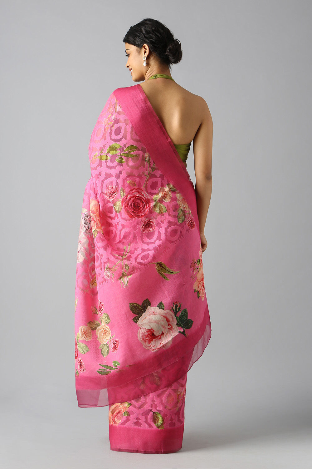 Pink Pure Organza Digital Printed Saree image number null
