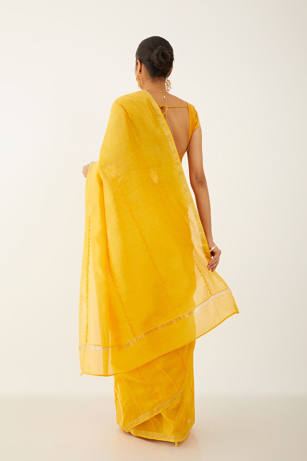 Yellow Pure Silk Cotton Chikankari Embroidery Saree image number null