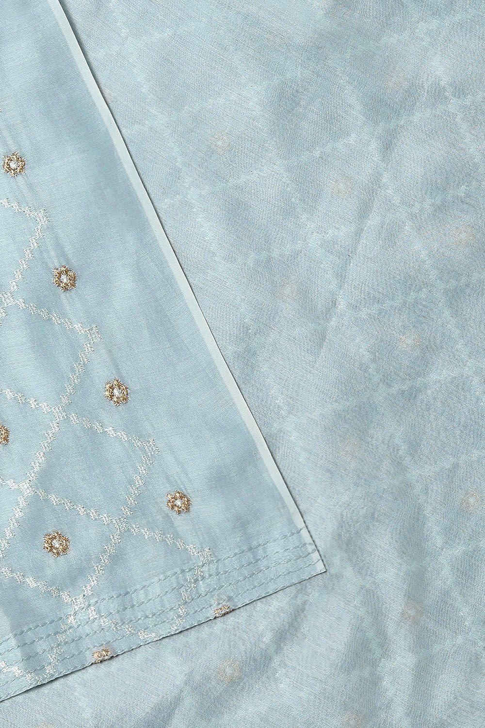 Light Blue Silk Cotton Embroidered Unstitched Suit Set image number null