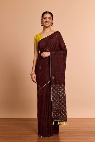 Brown Pure Silk Cotton Printed Embroidered Saree thumbnail image number null