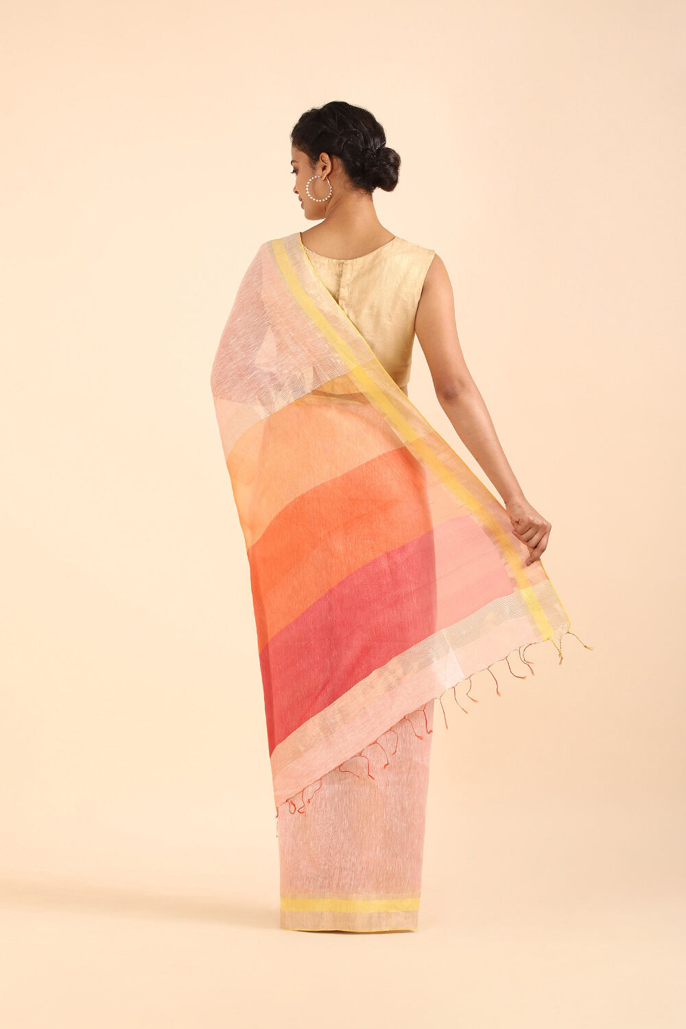 Light Red Pure Silk Linen Bhagalpuri Saree image number null