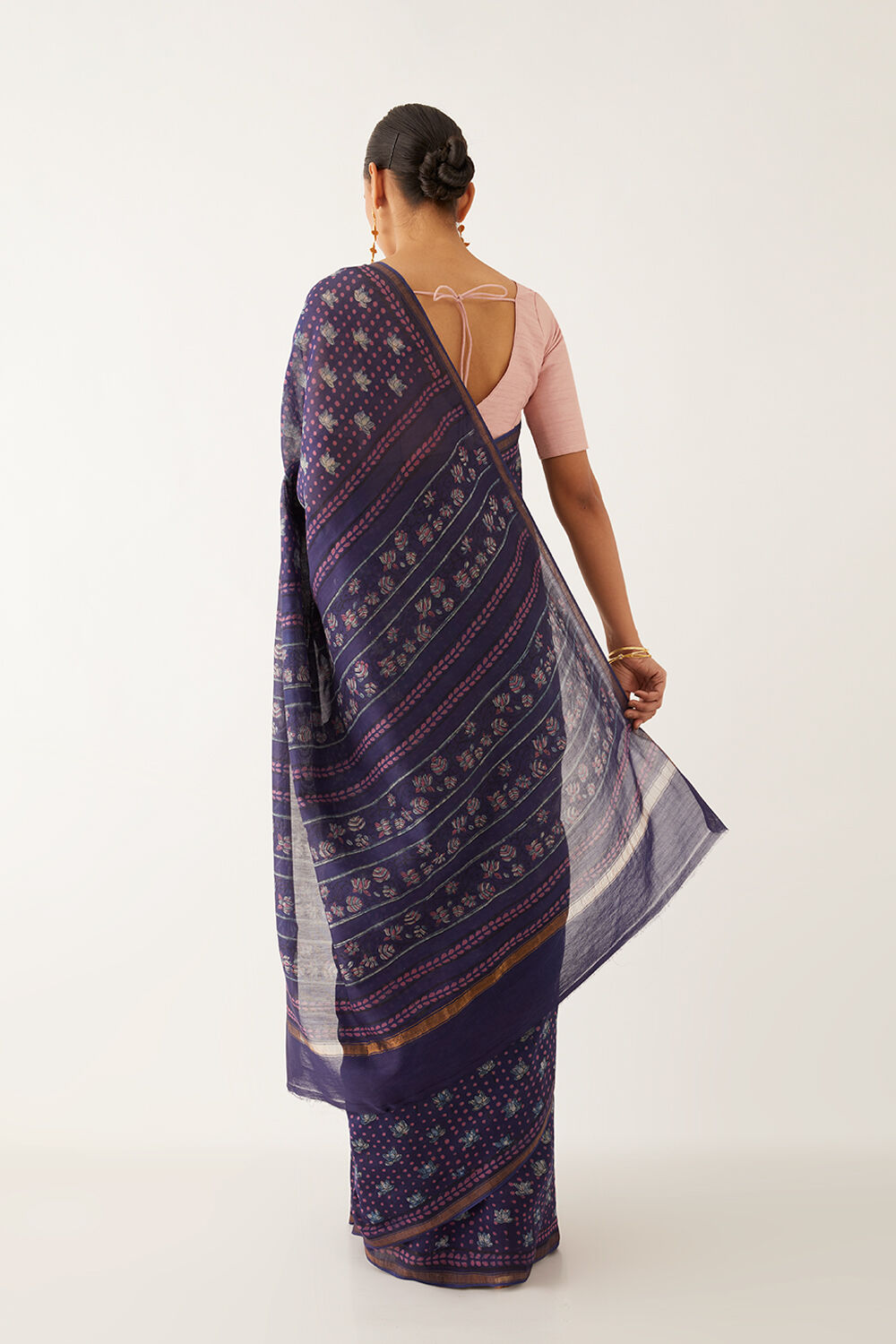 Purple Pure Silk Cotton Bagru Printed Saree image number null