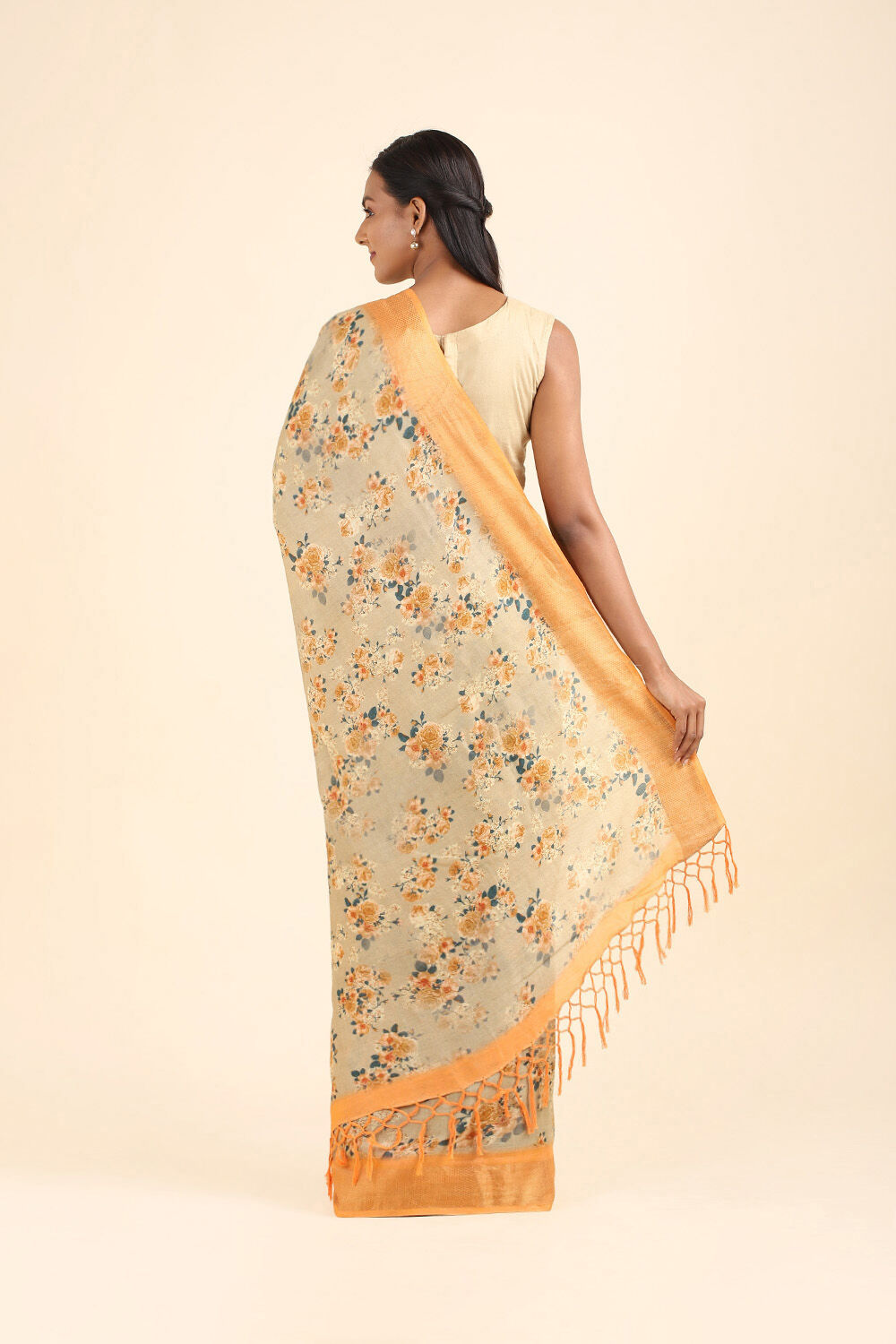 Beige Pure Tussar Silk Digital Printed Saree image number null