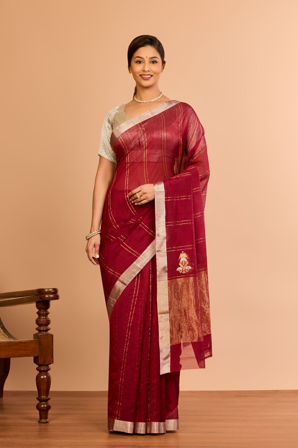 Red Silk Cotton Chanderi Eknaliya Saree image number null