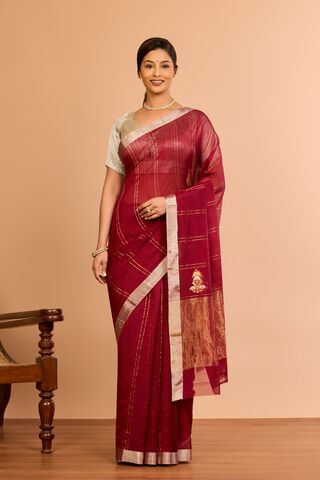 Red Silk Cotton Chanderi Eknaliya Saree thumbnail image number null