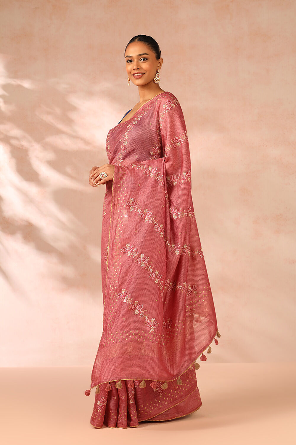 Pink Pure Tussar Silk Embroidery Saree image number null