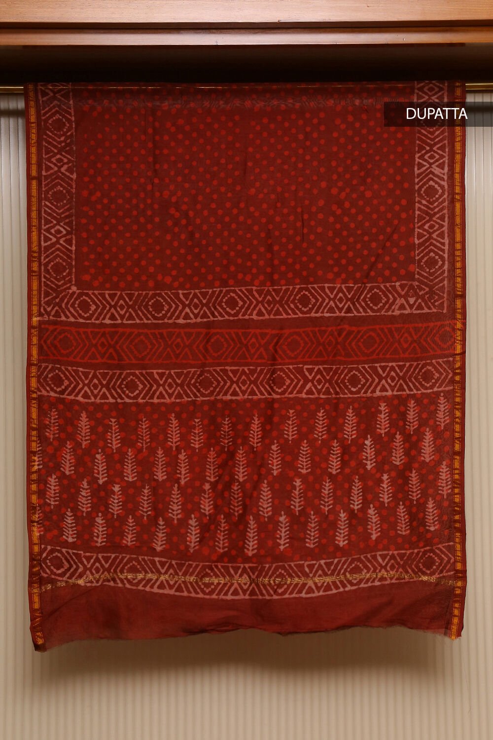 Dark Red Dabu Pure Silk Cotton Suit Set image number null