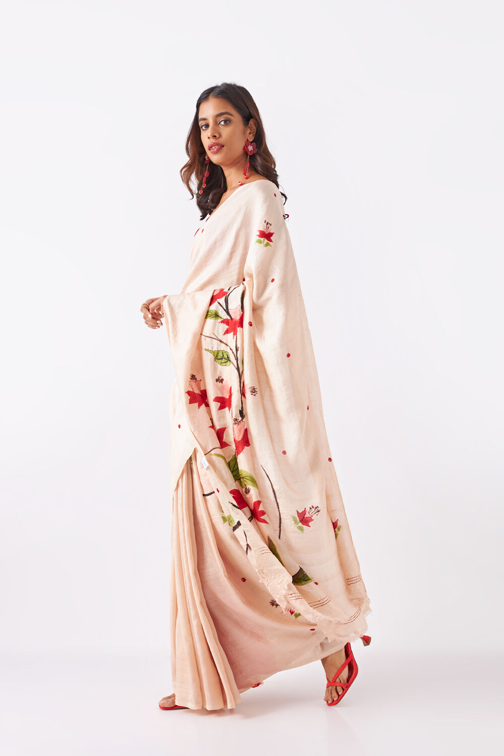 Beige Pure Silk Hand Painted Saree image number null