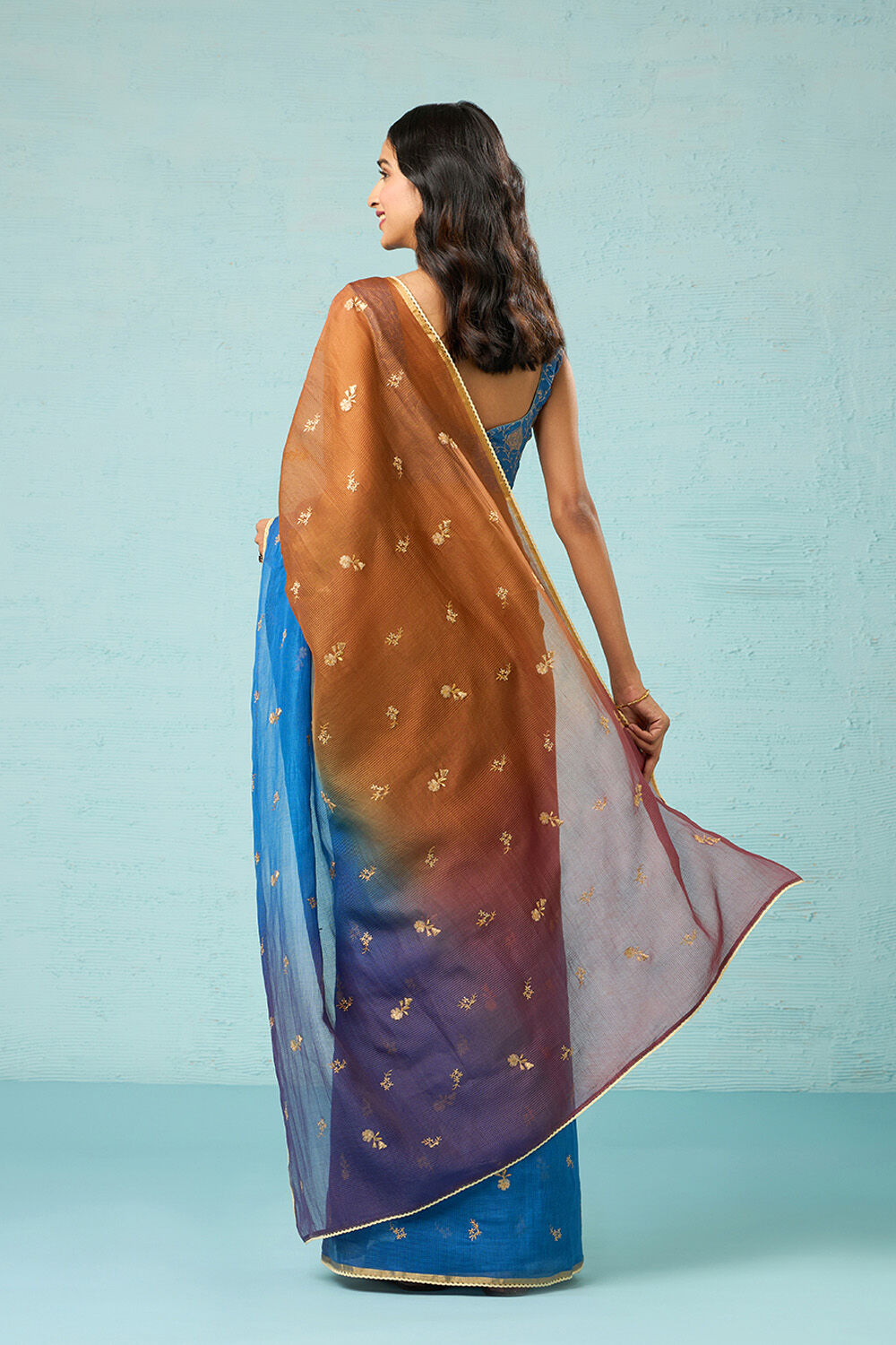 Blue Pure Silk Cotton Embroidered Saree image number null