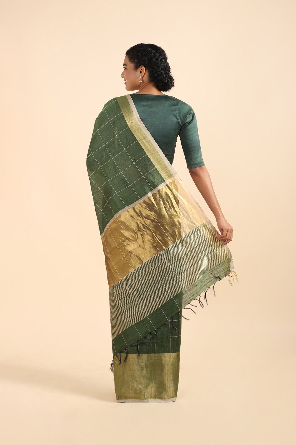 Green Pure Tussar Silk Bhagalpuri Saree image number null