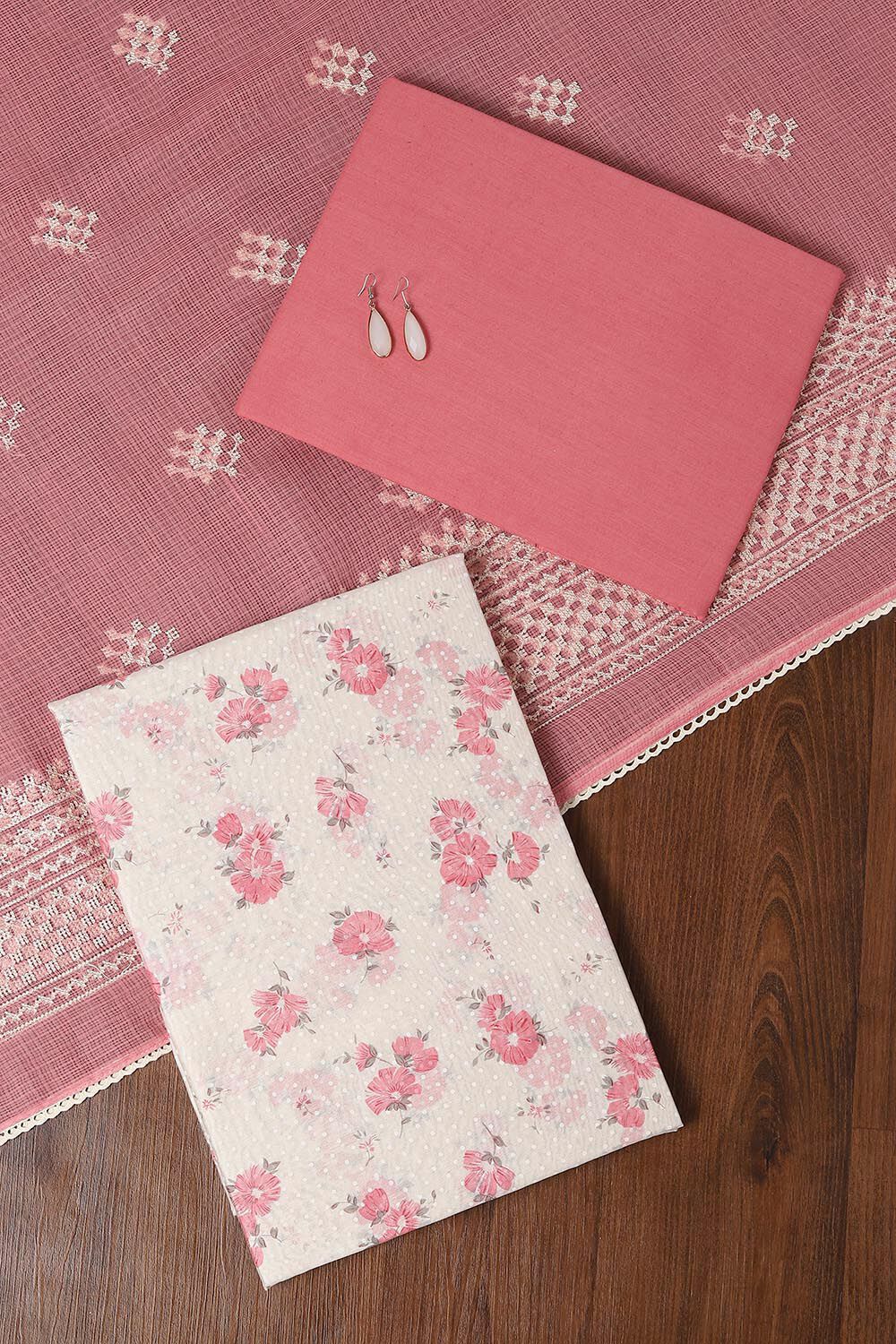 Light Pink and White Silk Cotton Printed Unstitched Suit Set image number null
