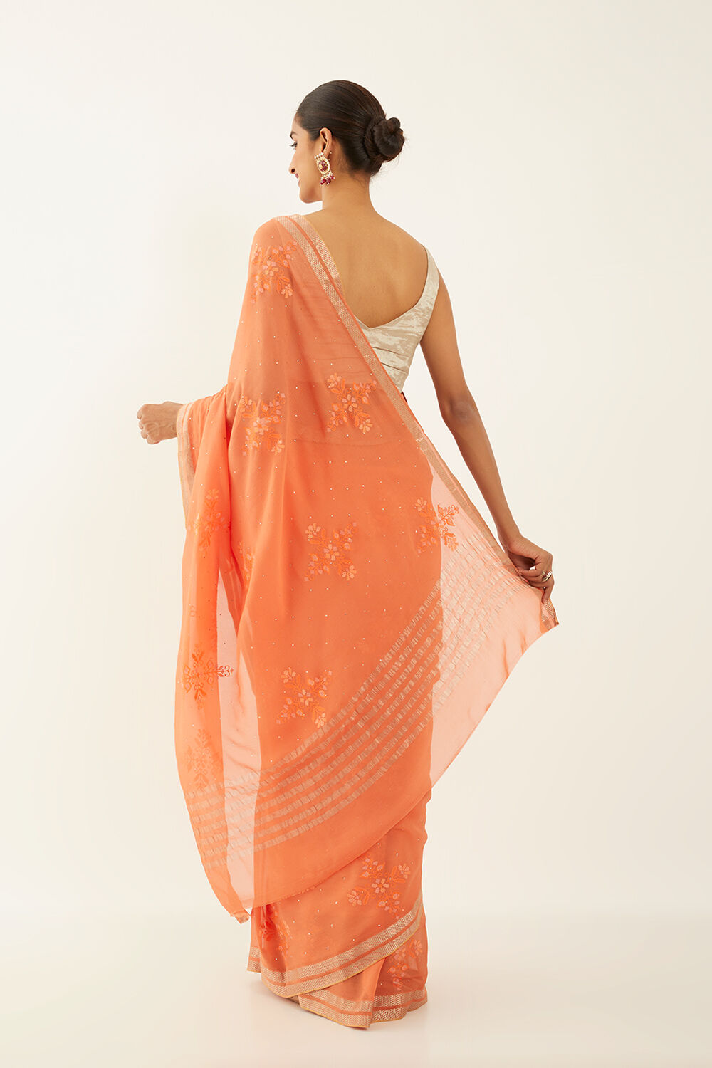 Light Orange Pure Chiffon Embroidered Saree image number null
