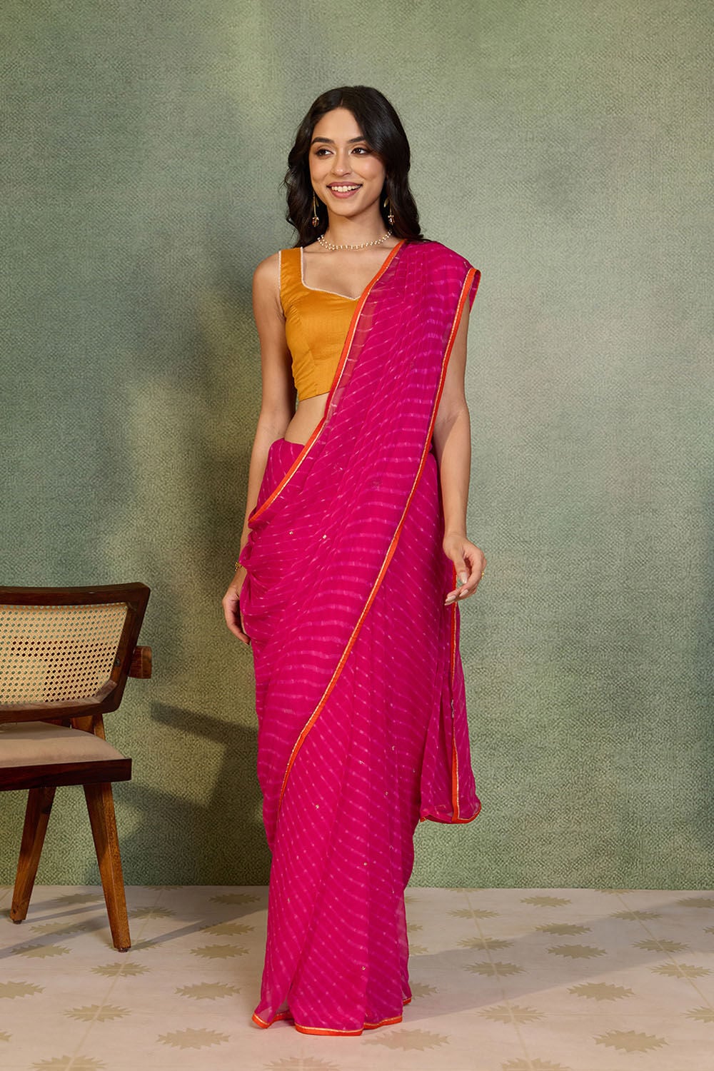 Pink Gota Patti Viscose Chiffon Rajasthan Saree image number null