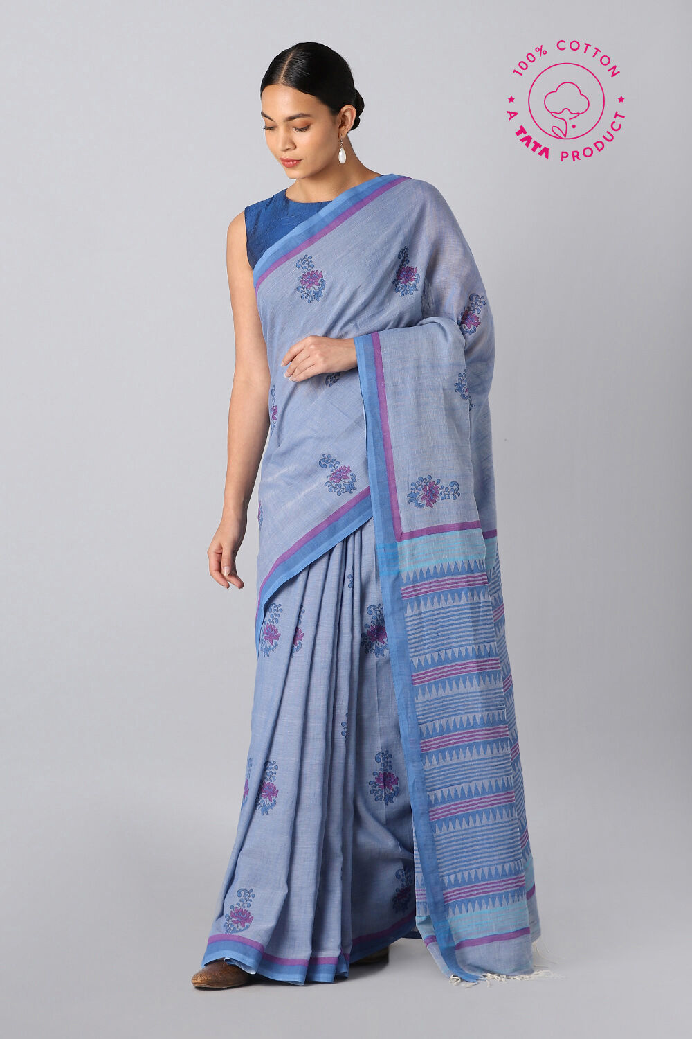 Light Blue Pure Cotton Printed Saree image number null