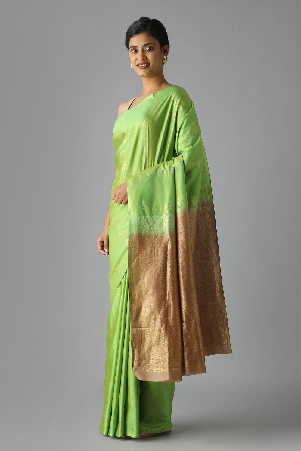 Green Pure Silk Tencel South Saree image number null