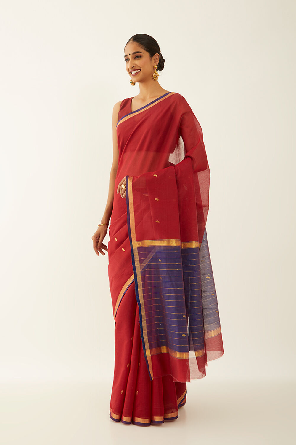 Red Pure Silk Cotton Chanderi Saree image number null