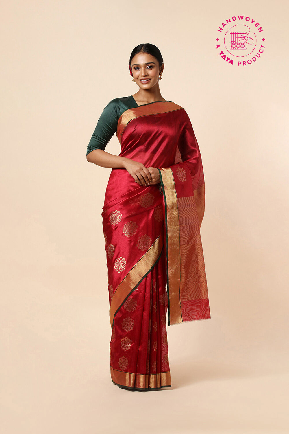 Dark Red Pure Silk Chanderi Saree image number null