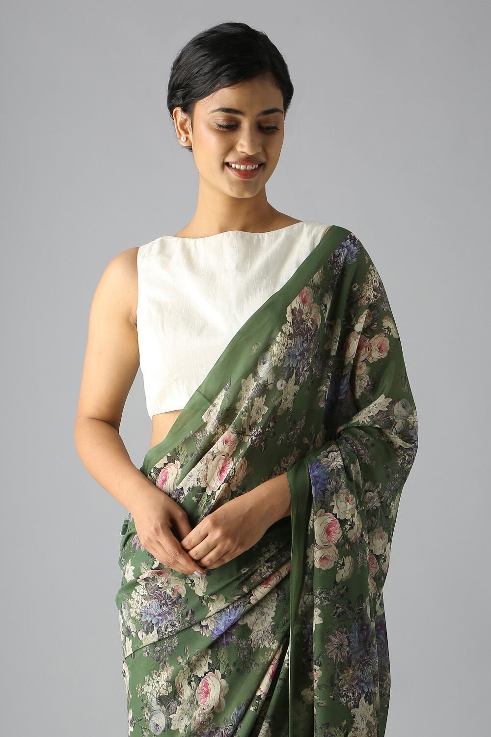 Green Viscose Crepe Digital Printed Saree image number null