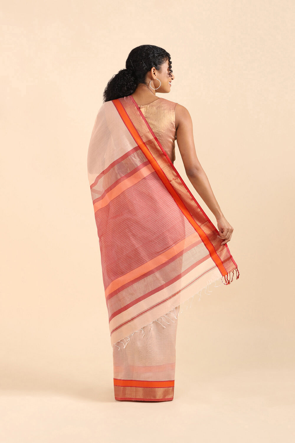 Light Orange Pure Silk Cotton Maheswari Saree image number null