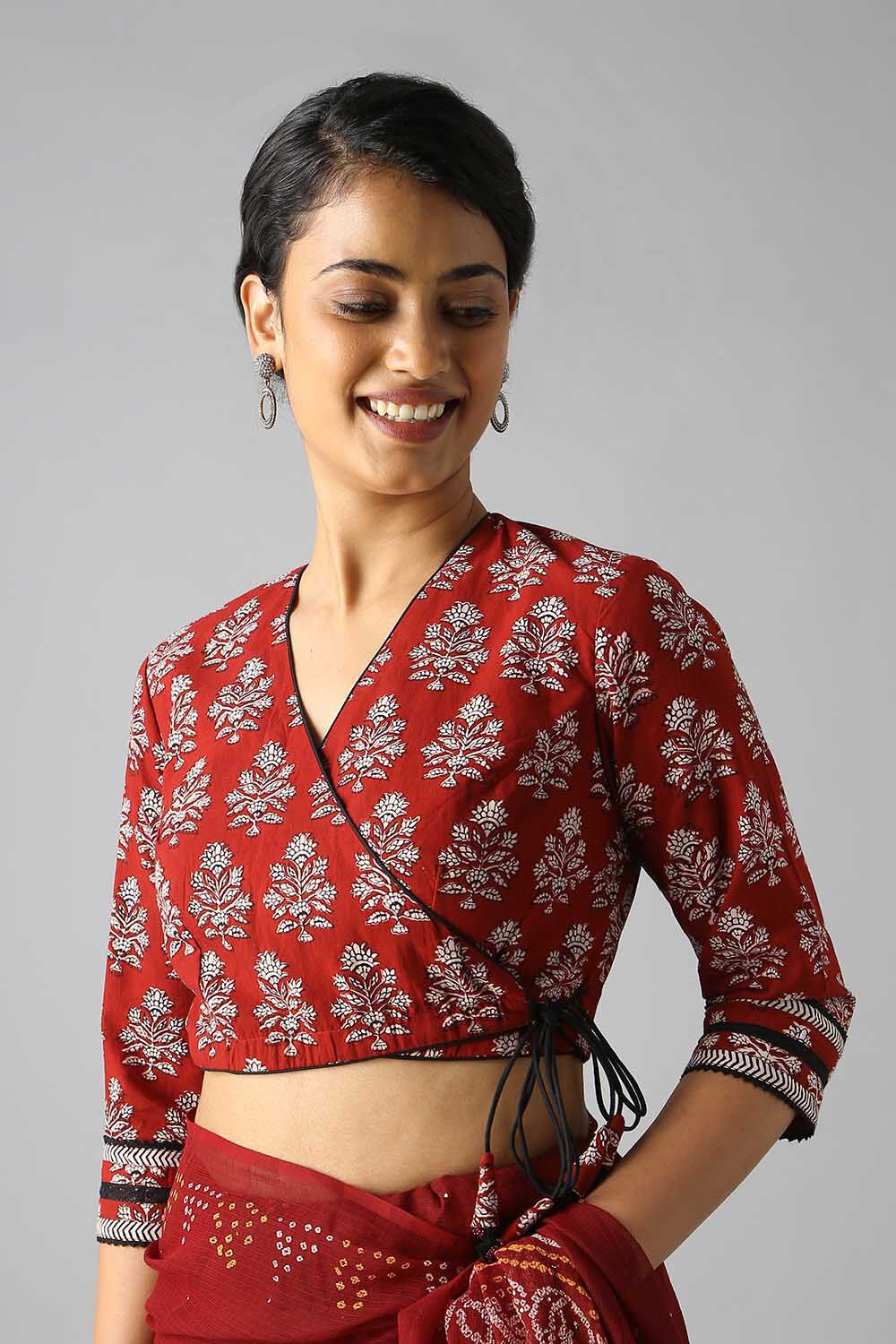 Dark Red Bagru Blouse image number null