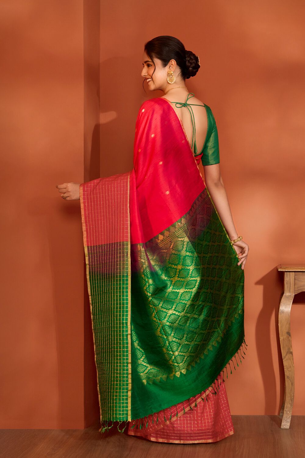 Red Woven Pure Silk Tussar Saree image number null