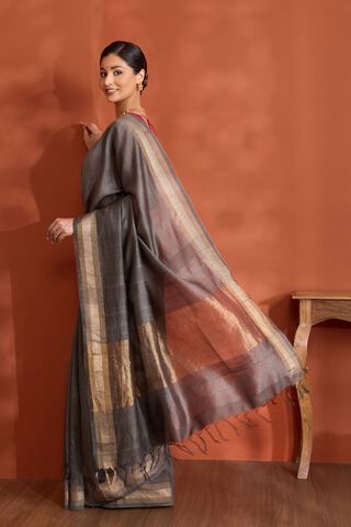 Grey Woven Pure Silk Bengal Saree thumbnail image number null