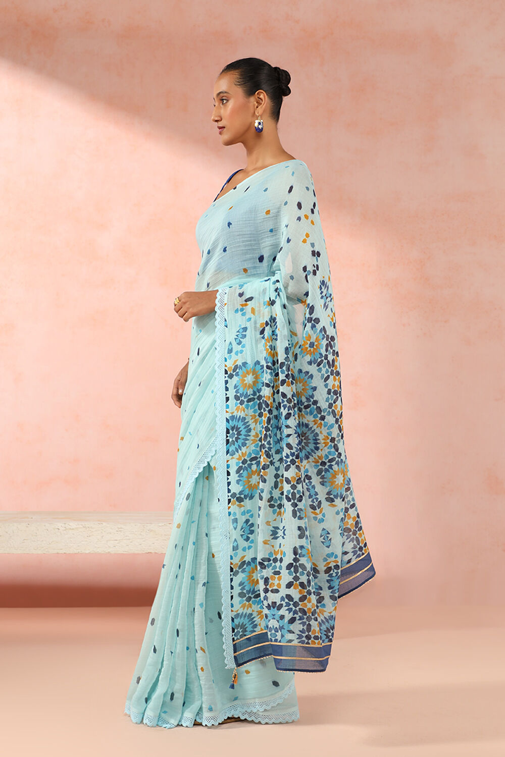 Blue Pure Silk Cotton Digital Printed Saree image number null