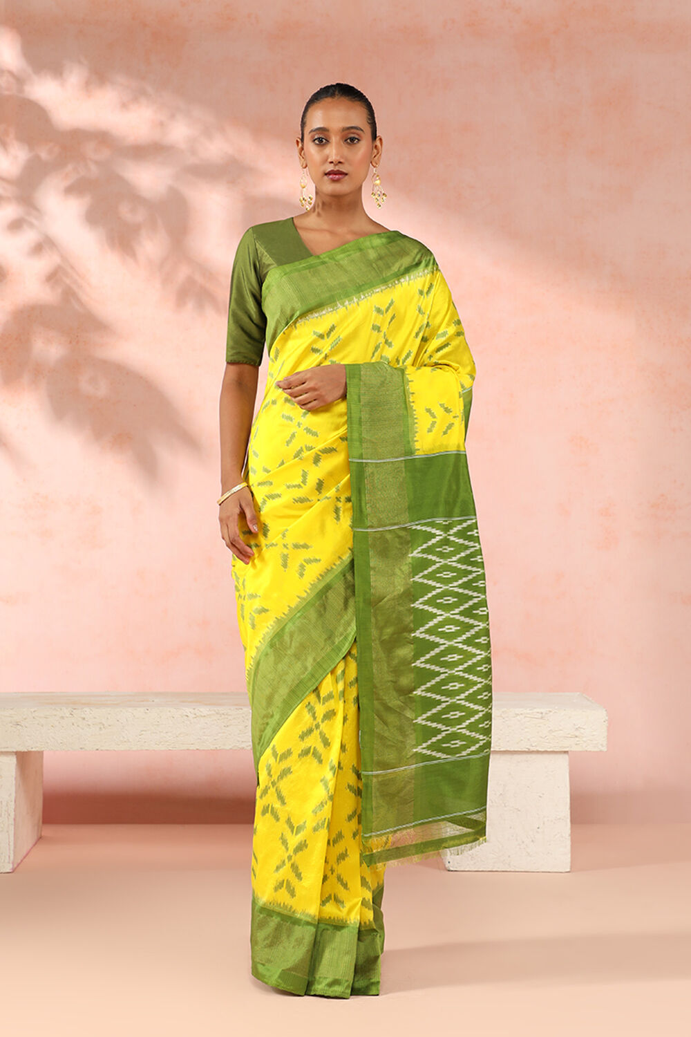 Yellow Pure Silk Pochampalli Ikat Saree image number null
