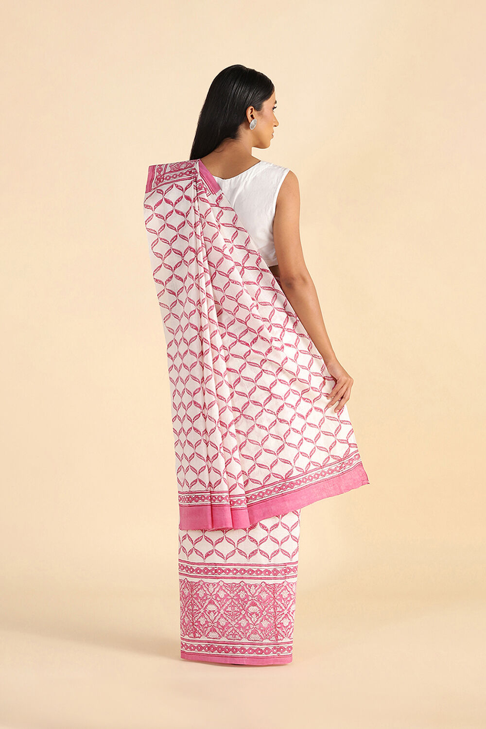 Light Pink Pure Khadi Cotton Block Print Sanganeri Saree image number null
