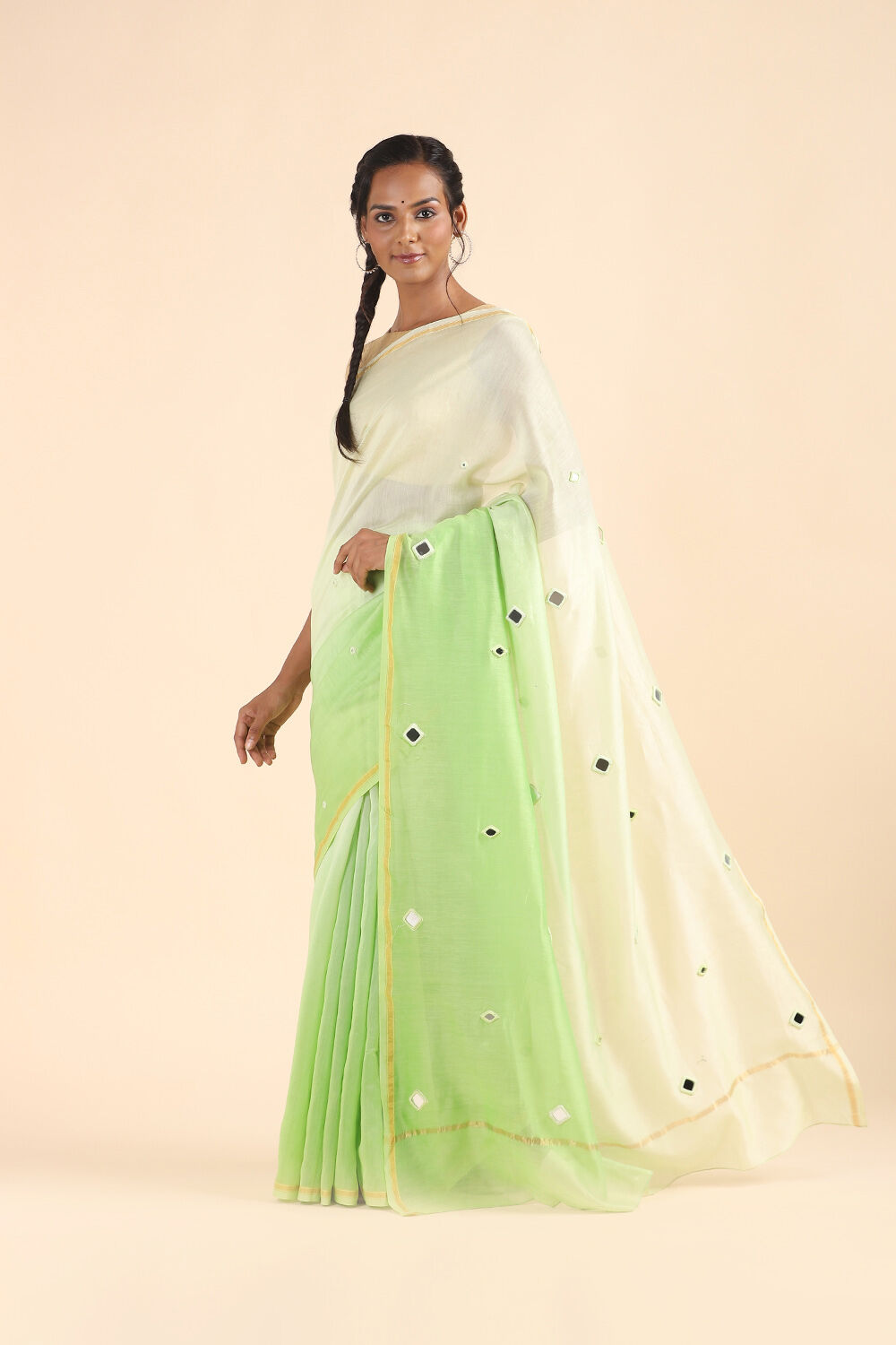 Light Green Pure Silk Cotton Embroidered Saree image number null