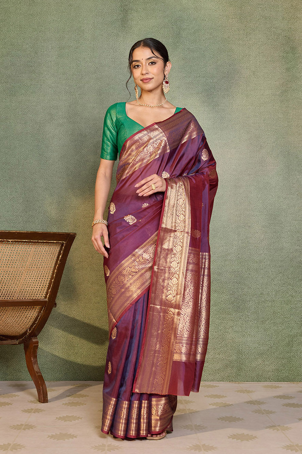 Dark Blue Banarasi Inspired Design Silk Viscose Kadwa Saree image number null