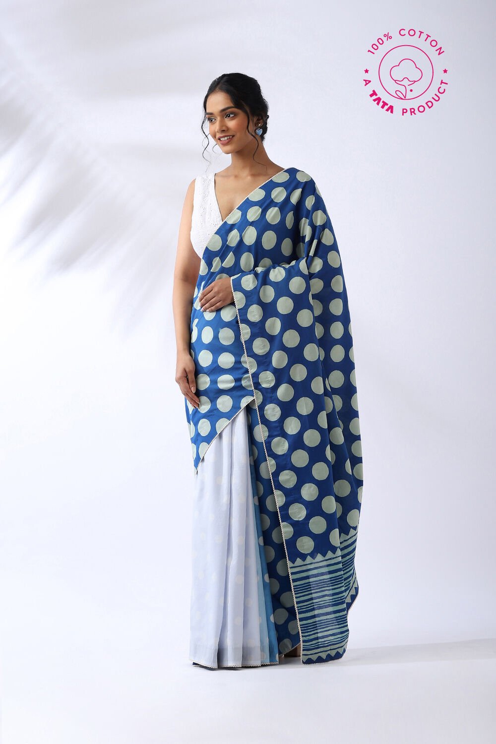 Blue Pure Cotton Hand Printed Saree image number null