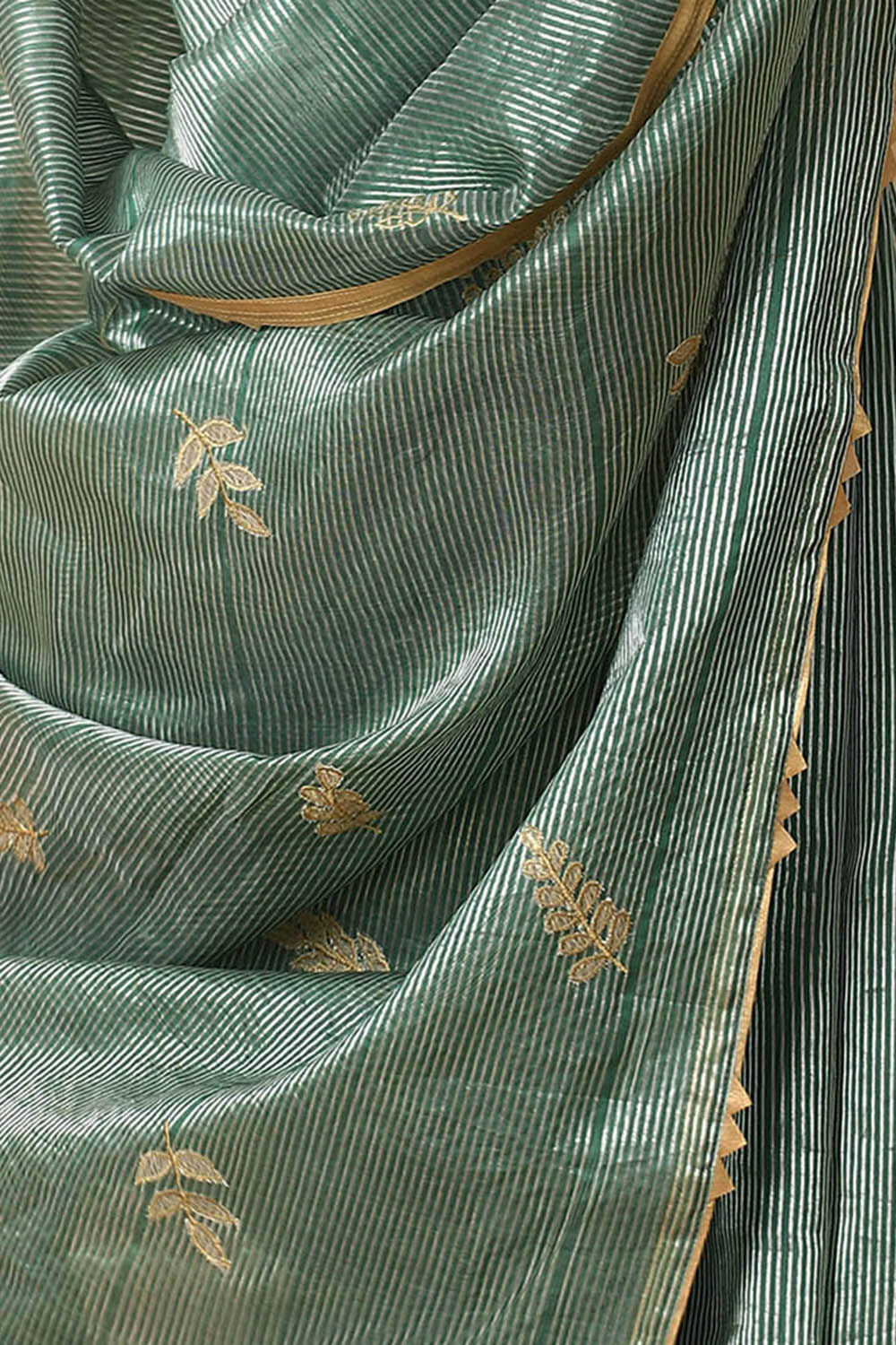 Dark Green Pure Tissue Silk Embroidered Saree image number null