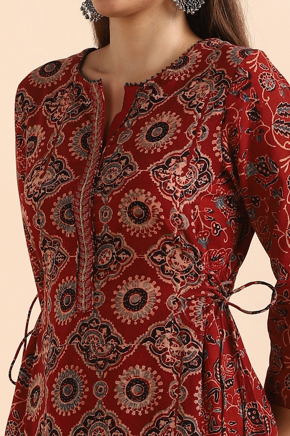 Dark Red Ajrakh Block Printed Cotton Kurta image number null