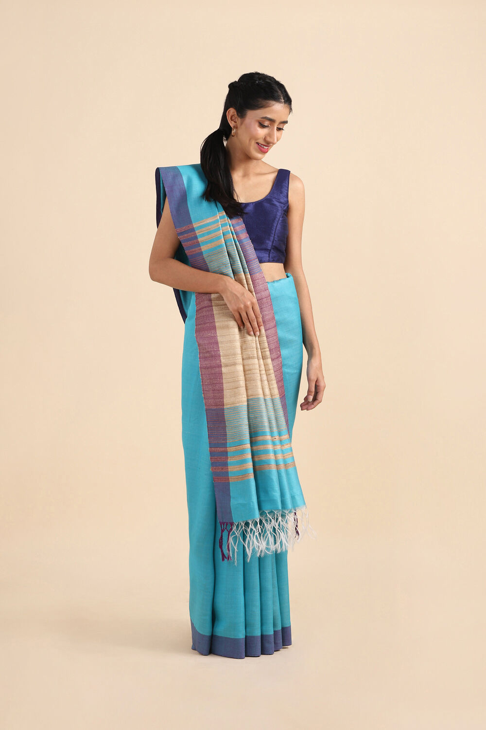 Light Blue Silk Viscose Bhagalpuri Saree image number null