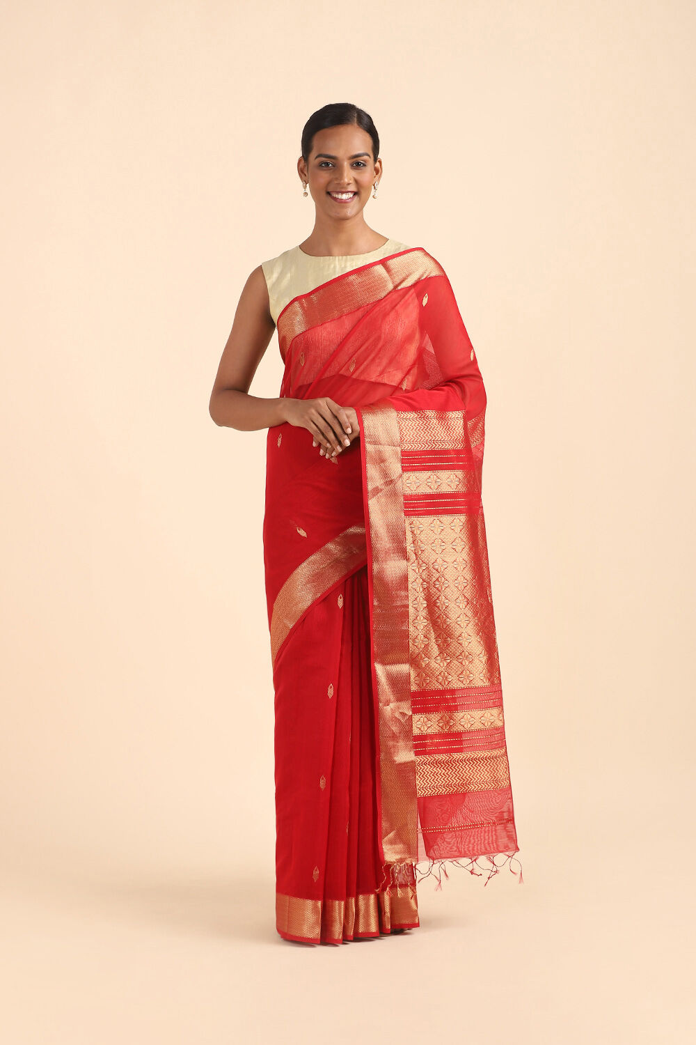 Dark Red Pure Silk Cotton Maheswari Saree image number null