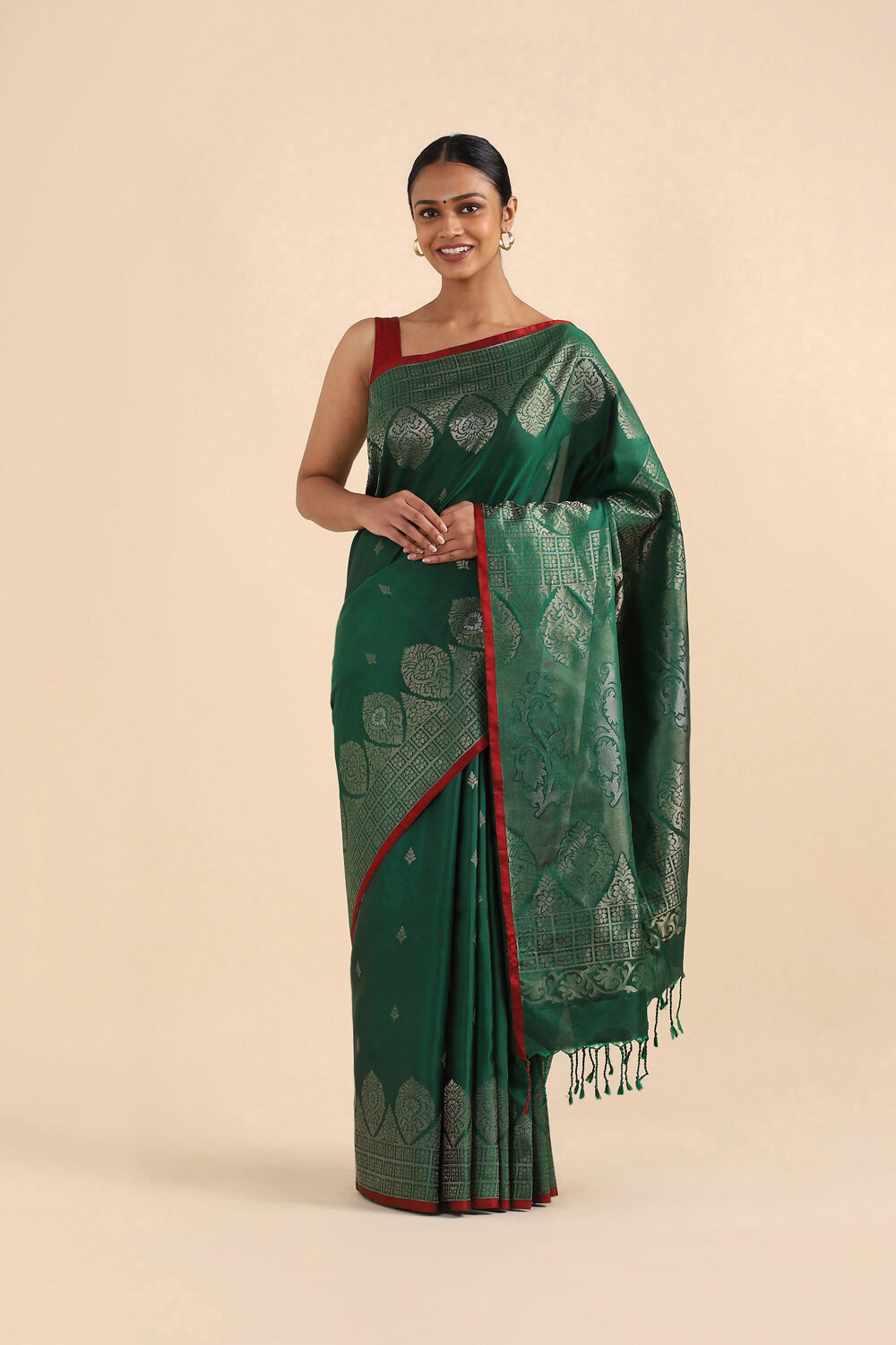 Green Pure Soft Silk Saree image number null