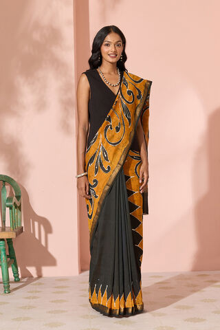 Black Batik Pure Silk Cotton Ujjain Saree thumbnail image number null