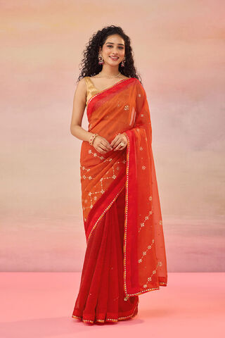 Red Viscose Organza Gota Patti Embroidered Saree thumbnail image number null