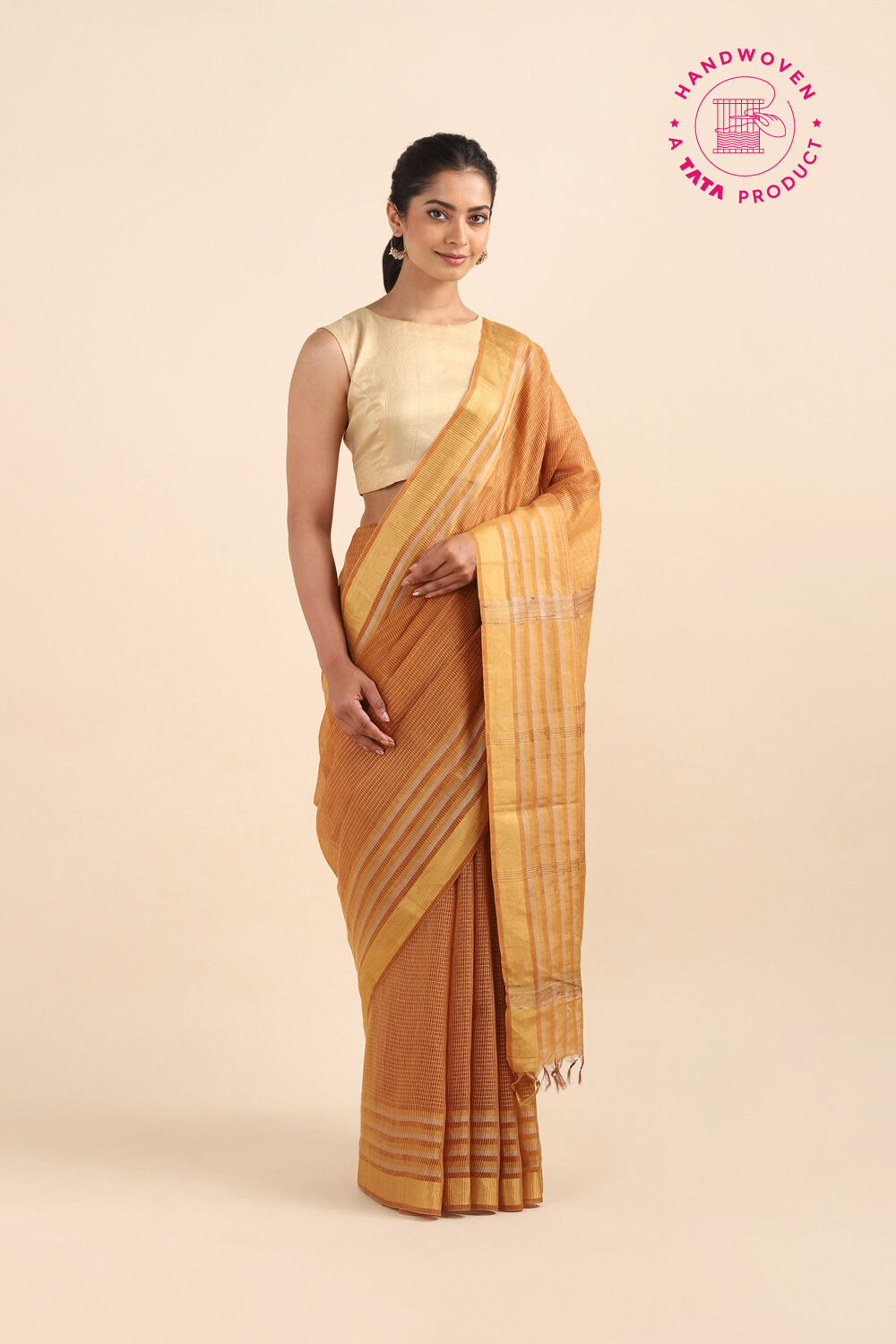 Orange Pure Silk Woven Saree image number null