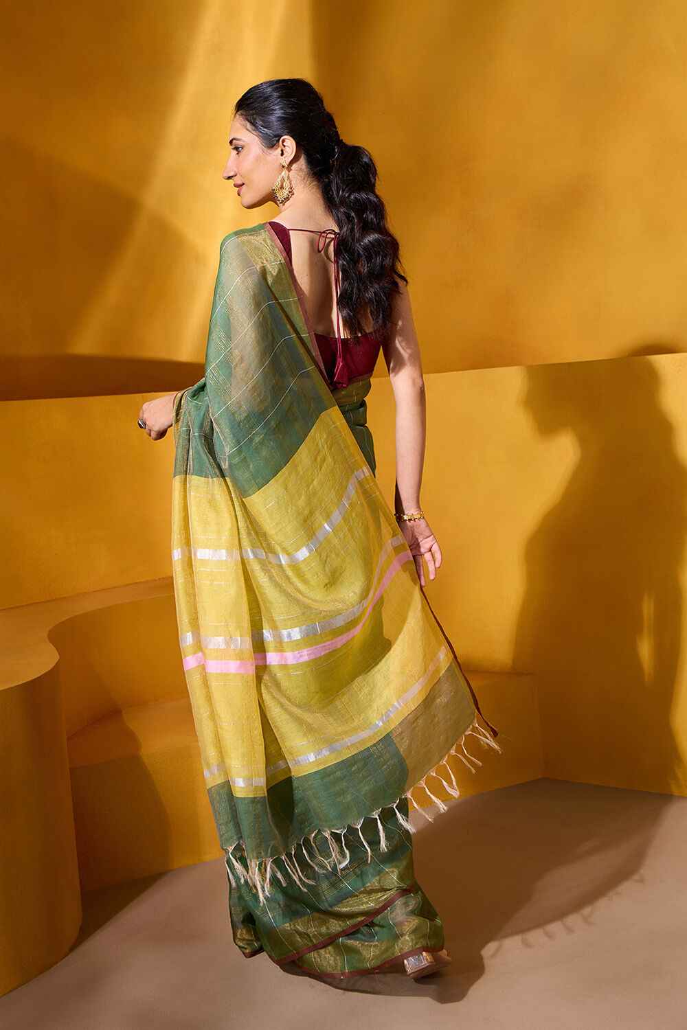 Green Bhagalpur Woven Silk Viscose Saree image number null