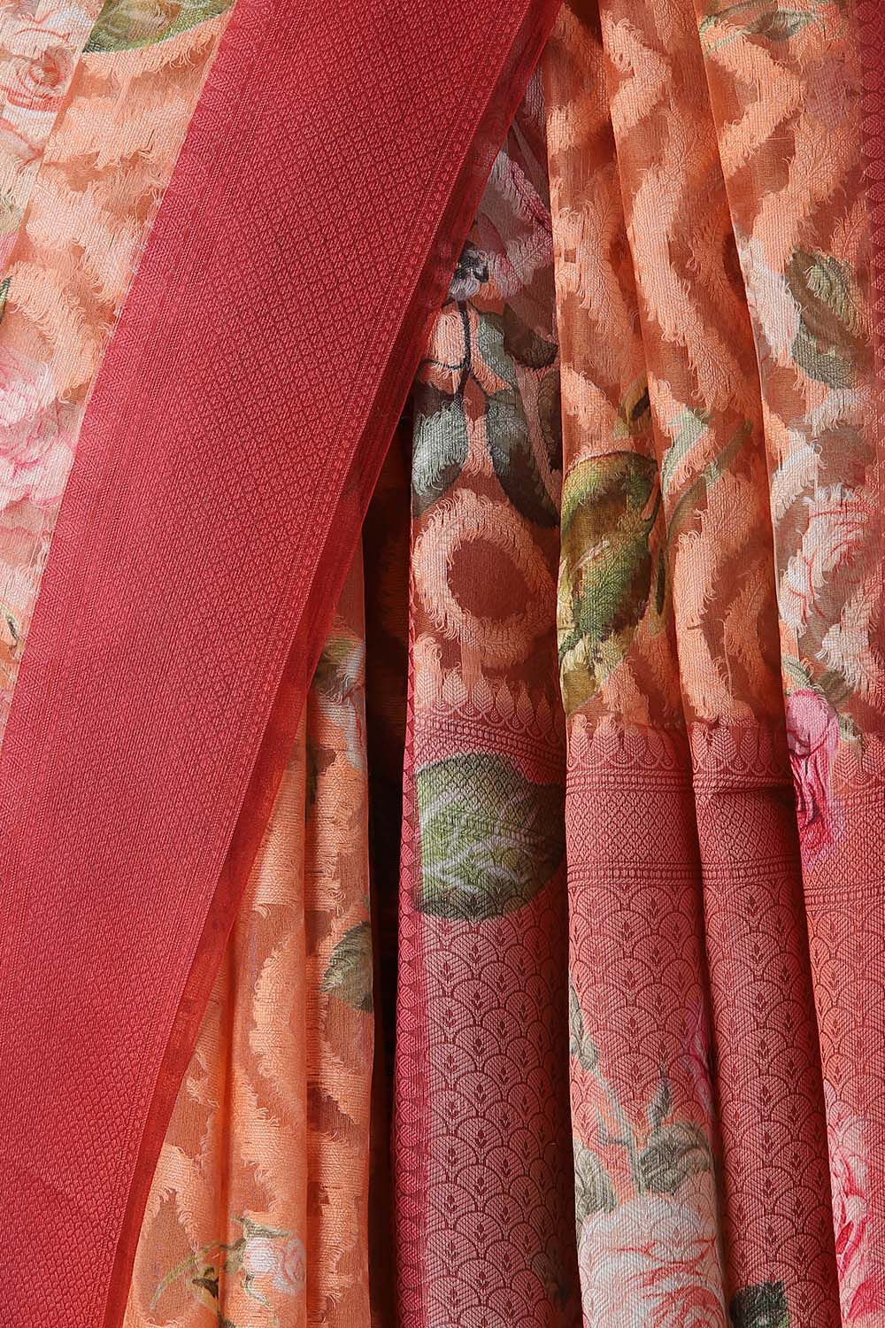 Orange Pure Organza Digital Printed Saree image number null